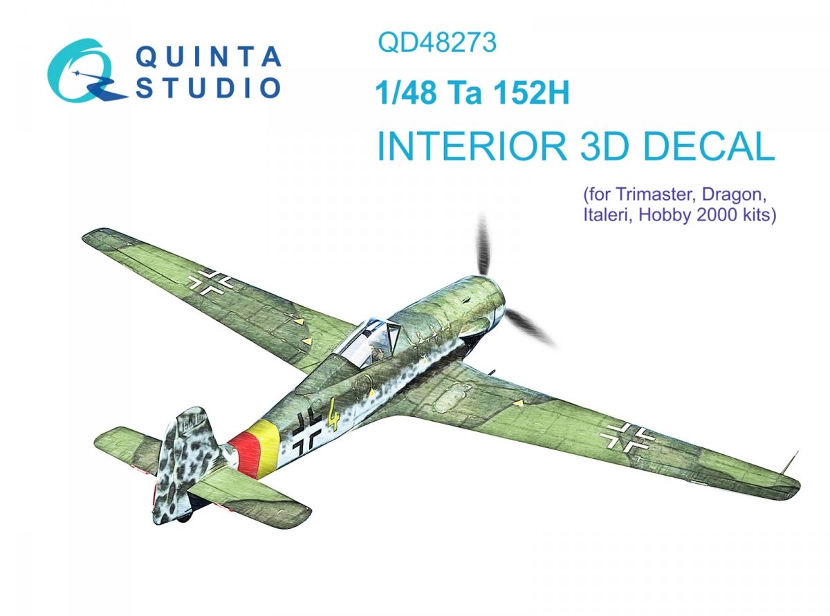 Intérieur imprimé en 3D et coloré sur papier décalcomanie Quinta Studio QD48273 Ta 152H (Dragon) 1/48