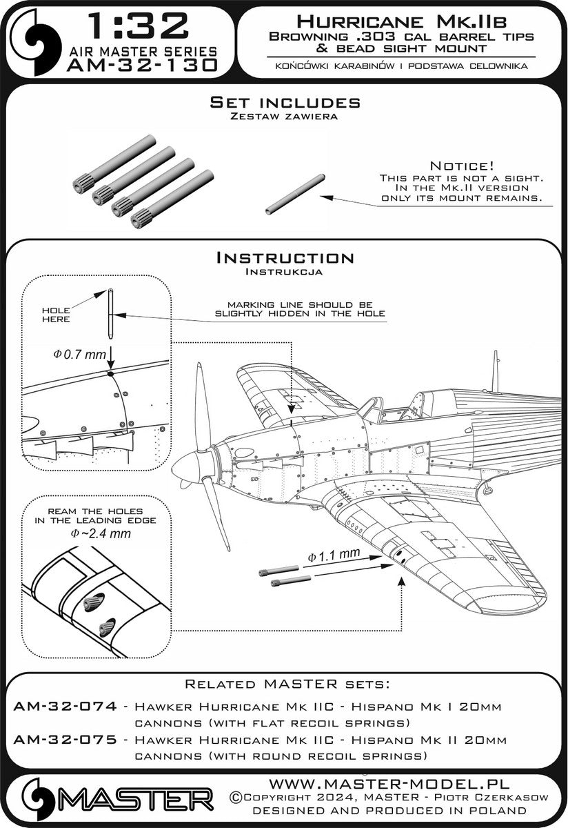 Master AM-32-130 Hawker Hurricane Mk.IIb - końcówki luf Browning .303 oraz podstawa celownika 1/32 – zdjęcie 2