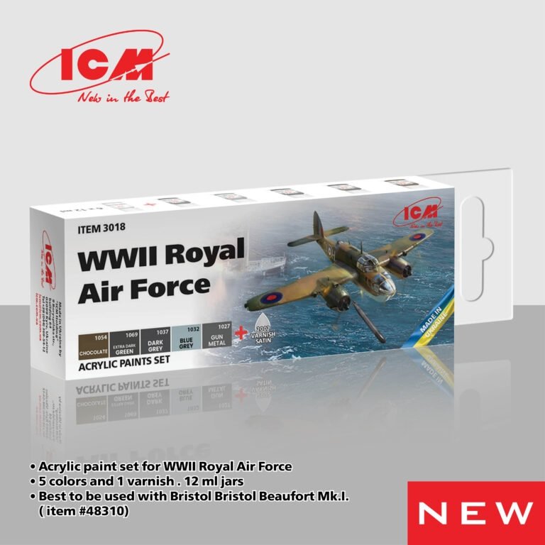 Coffret de peinture acrylique ICM 3018 pour la Royal Air Force de la Seconde Guerre mondiale, 5 x 12 ml
