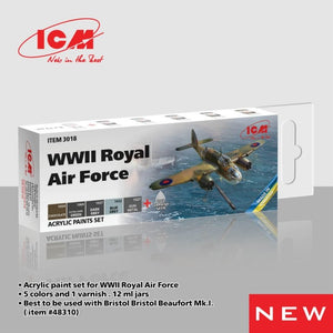 Coffret de peinture acrylique ICM 3018 pour la Royal Air Force de la Seconde Guerre mondiale, 5 x 12 ml