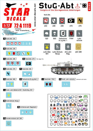 Star Decals 72-A1119 StuG-Abt n° 4 Insignes et marquages ​​d&amp;#39;unité génériques pour les unités de Sturmgeschûtz 1/72