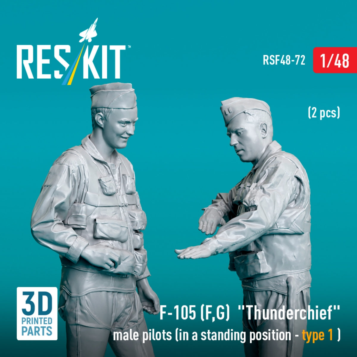 RESKIT RSF48-0072 F-105 (F, G) « Thunderchief » pilotes masculins (en position debout - type 1) (2 pièces) (Impression 3D) 1/48 – immagine 2