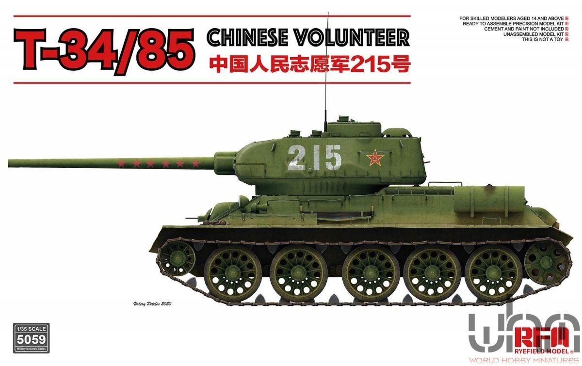 Maquette Rye Field 5059 T-34/85 soviétique, Volontaires chinois 215, échelle 1/35