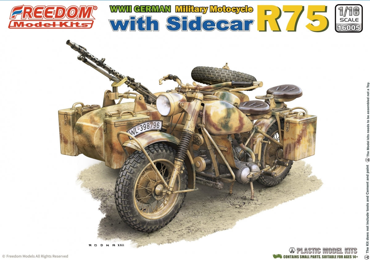 Freedom 16005 R75 avec side-car, moto allemande de la Seconde Guerre mondiale, échelle 1/16