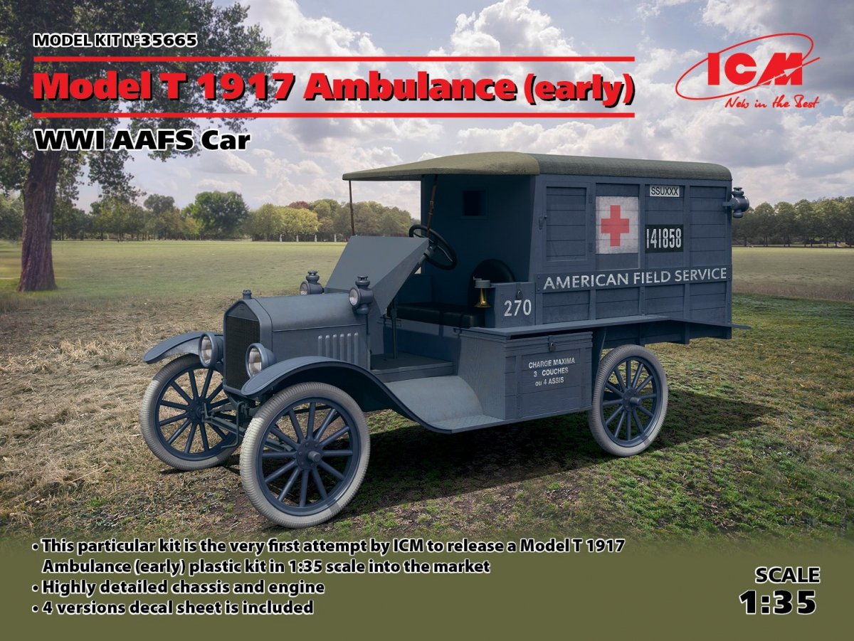ICM 35665 Modèle T 1917 Ambulance (première version), Voiture AAFS de la Première Guerre mondiale (1/35)