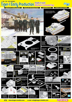 Dragon 6730 Tiger I Early Production Pz.Kpfw.VI,Ausf.E Tigre de commandement Wittmann / chenille magique (1/35) – image 2