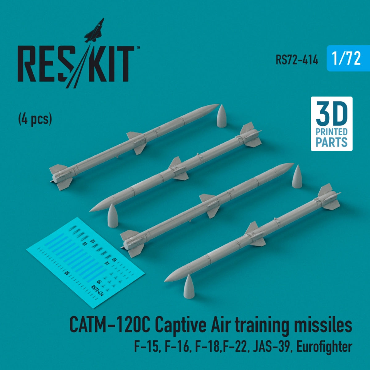 Missiles d'entraînement captifs RESKIT RS72-0414 CATM-120C (4 pièces) (Impression 3D) 1/72