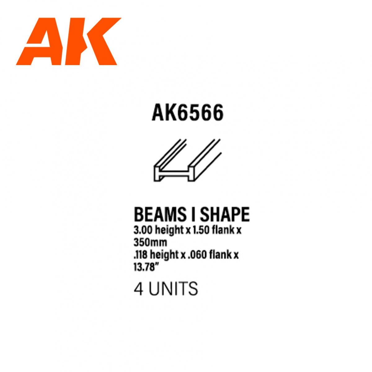 AK Interactive AK6566 POUTRES EN FORME DE I 3,00 x 1,50 x 350 mm – STYRÈNE – (4 unités)