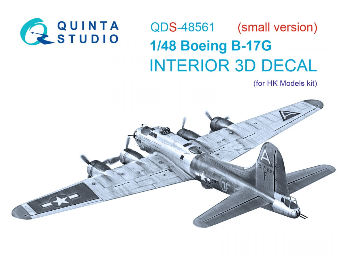 Intérieur imprimé en 3D et coloré sur papier décalcomanie pour Boeing B-17G (modèles HK) de Quinta Studio QDS-48561 (petite version) à l&amp;#39;échelle 1/48