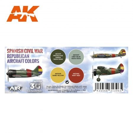 AK Interactive AK11713 GUERRE CIVILE ESPAGNOLE. COULEURS DES AVIONS RÉPUBLICAINS 4 x 17 ml – immagine 2