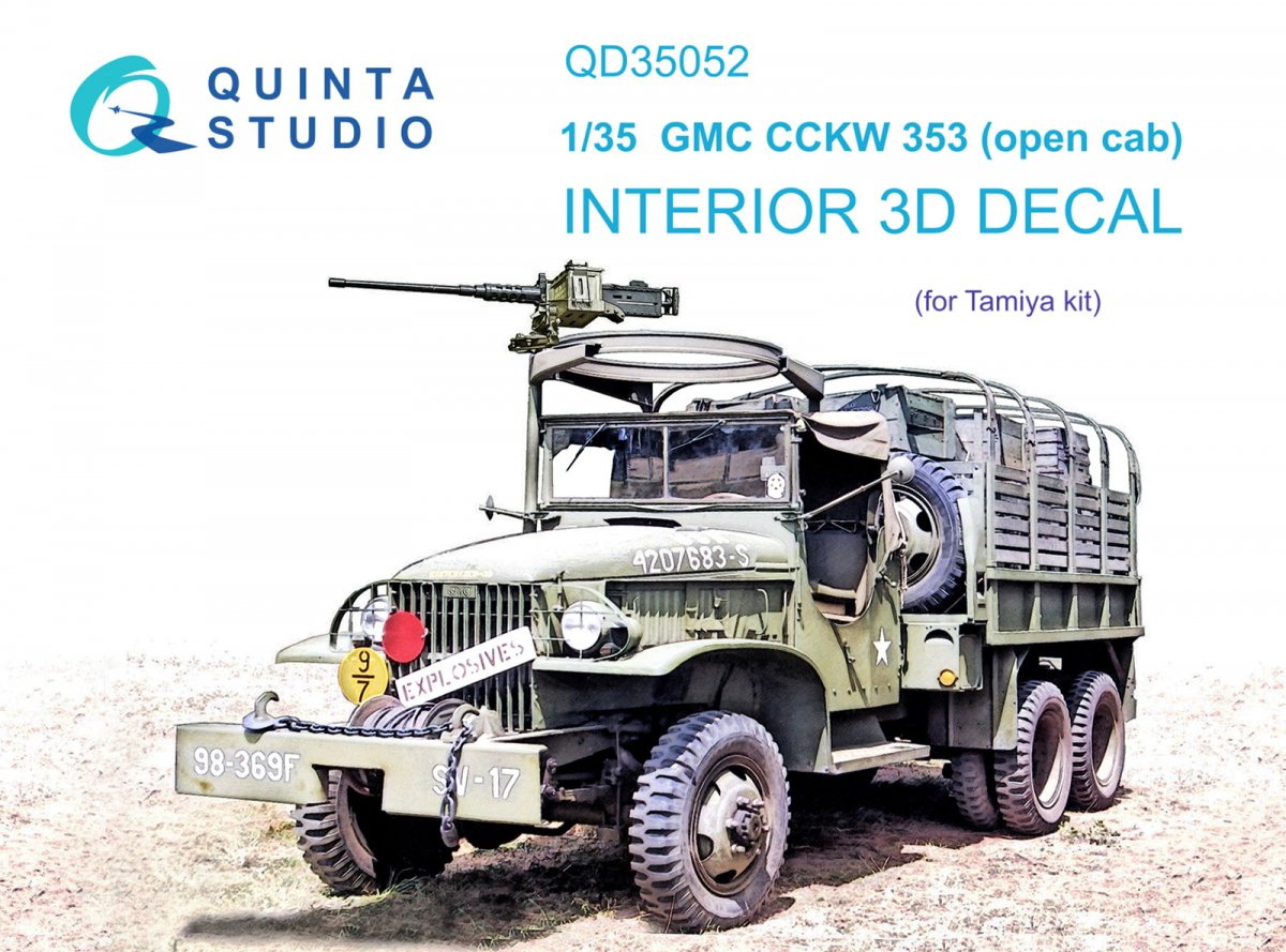 Quinta Studio QD35052 GMC CCKW 353 (open cab) 3D-Printed &amp; colored Interior on decal paper (Tamiya) 1/35