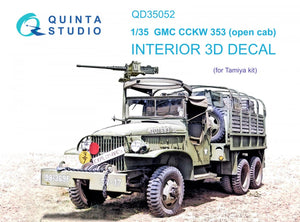 Intérieur imprimé en 3D et coloré sur papier décalcomanie (Tamiya) Quinta Studio QD35052 GMC CCKW 353 (cabine ouverte) 1/35