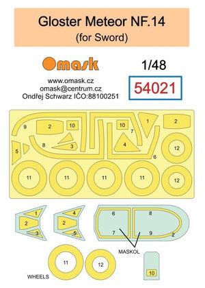 Masque Omask 54021 Gloster Meteor NF.14 (pour Sword) 1/48
