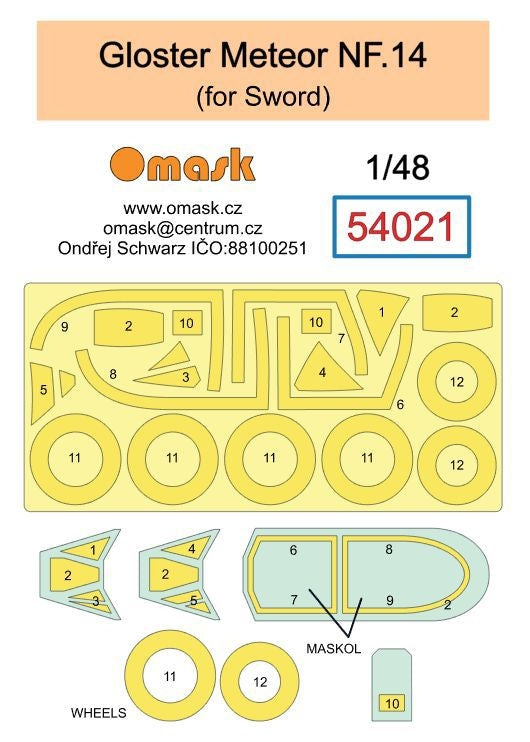 Masque Omask 54021 Gloster Meteor NF.14 (pour Sword) 1/48