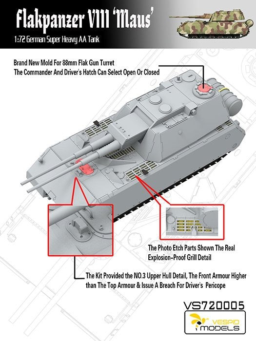 Vespid Models VS720005 Flakpanzer VIII MAUS 1/72 – zdjęcie 3