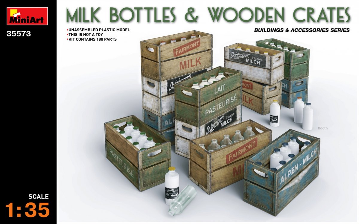 Miniart 35573 BOUTEILLES DE LAIT ET CAISSES EN BOIS (1/35)