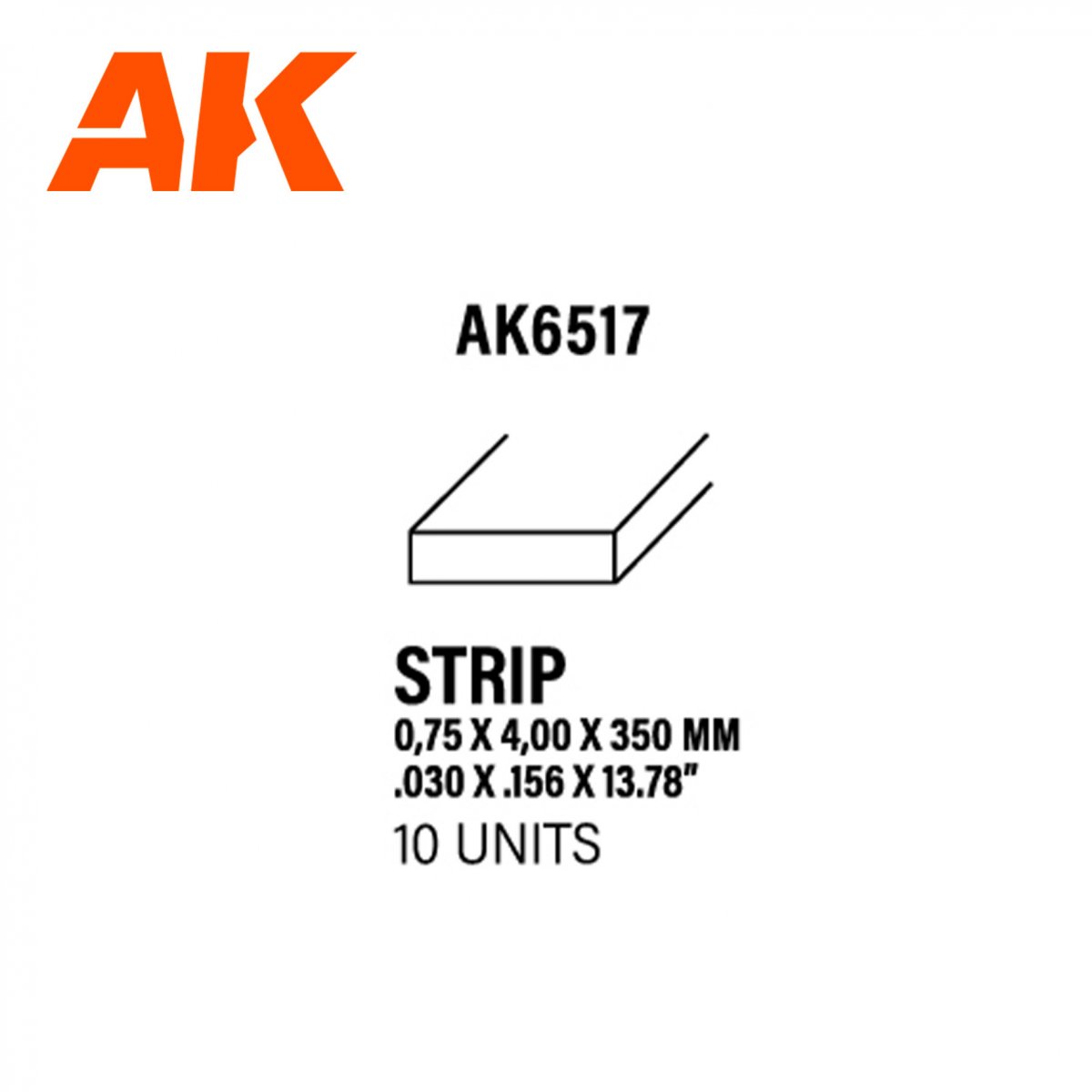 AK Interactive AK6517 BANDES 0,75 X 4,00 X 350MM – BANDE DE STYRÈNE – (10 UNITÉS)