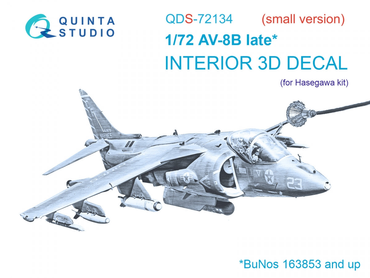 Intérieur coloré imprimé en 3D sur papier décalcomanie pour AV-8B (Hasegawa) (petite version) Quinta Studio QDS-72134 (échelle 1/72)