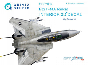 Intérieur imprimé en 3D et coloré sur papier décalcomanie Quinta Studio QD32032 pour F-14A (maquette Tamiya) au 1/32
