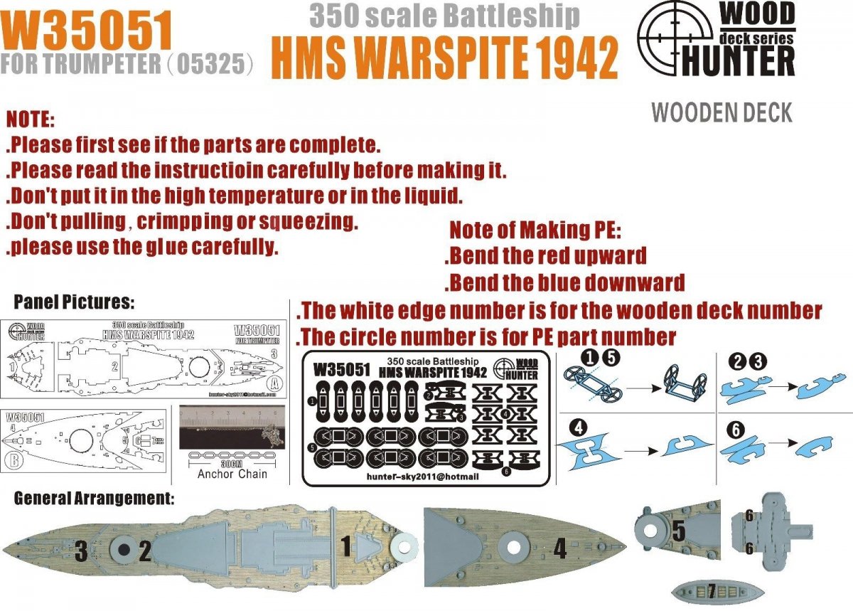 Maquette en bois Wood Hunter W35051 Pont du HMS Warspit pour Trumpeter (1/350)