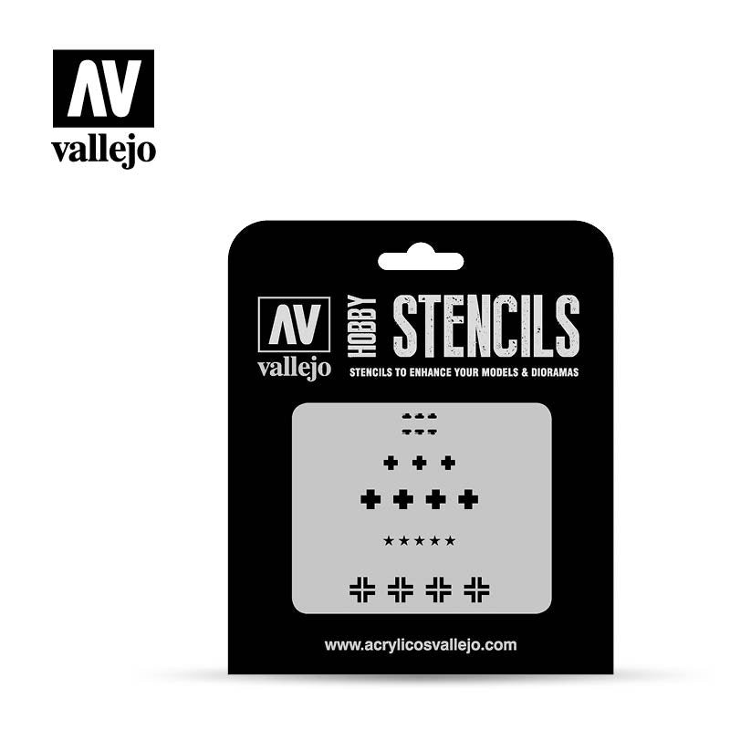 Vallejo ST-AFV001 Pochoir de marquages ​​assortis pour chars allemands de la Seconde Guerre mondiale, échelle 1/35
