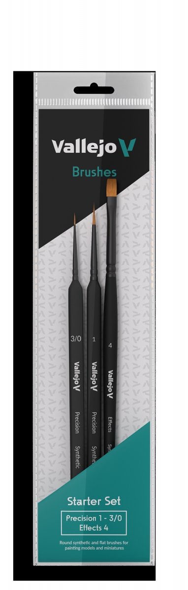VALLEJO B03990 - Coffret de brosses - Précision - Kit de démarrage (Rond n° 1, Manche triangulaire 3/0, Plat n° 4, synthétiques)