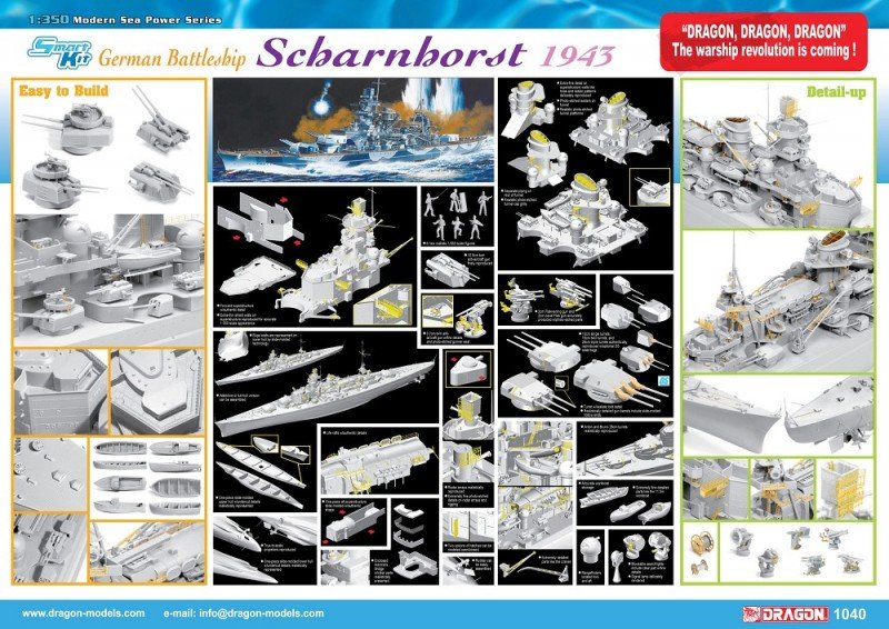 Dragon 1040 Cuirassé allemand Scharnhorst 1943 (1/350)