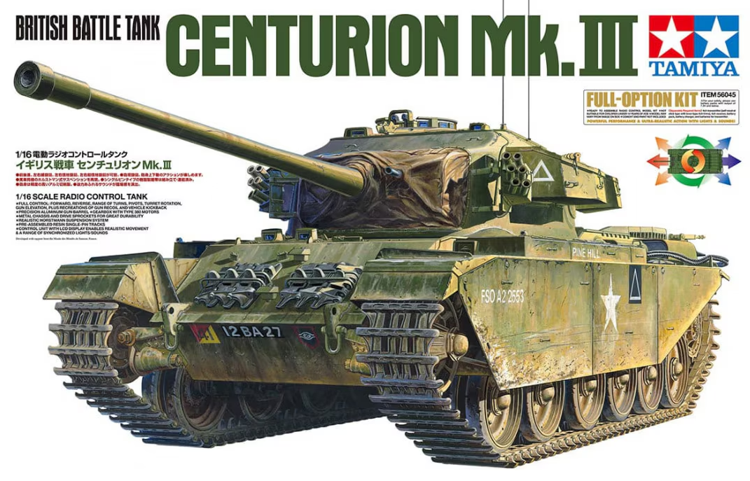 Tamiya 56045 Maquette radiocommandée du char de combat britannique Centurion Mk.III, kit complet toutes options, échelle 1/16  – immagine 2