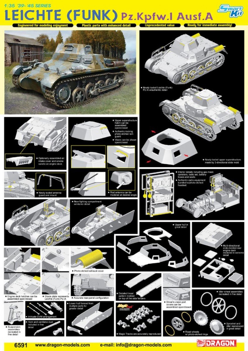 Dragon 6591 Leichte (Funk) Pz.Kpfw.I Ausf.A 1/35 – immagine 4