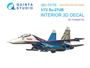Intérieur du Su-33 imprimé en 3D et coloré sur papier décalcomanie (Trumpeter) de Quinta Studio QD+72180 (avec pièce en résine imprimée en 3D) à l&amp;#39;échelle 1/72