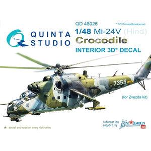Intérieur imprimé en 3D et coloré sur papier décalcomanie Quinta Studio QD48026 Mi-24V (pour kit Zvezda) 1/48