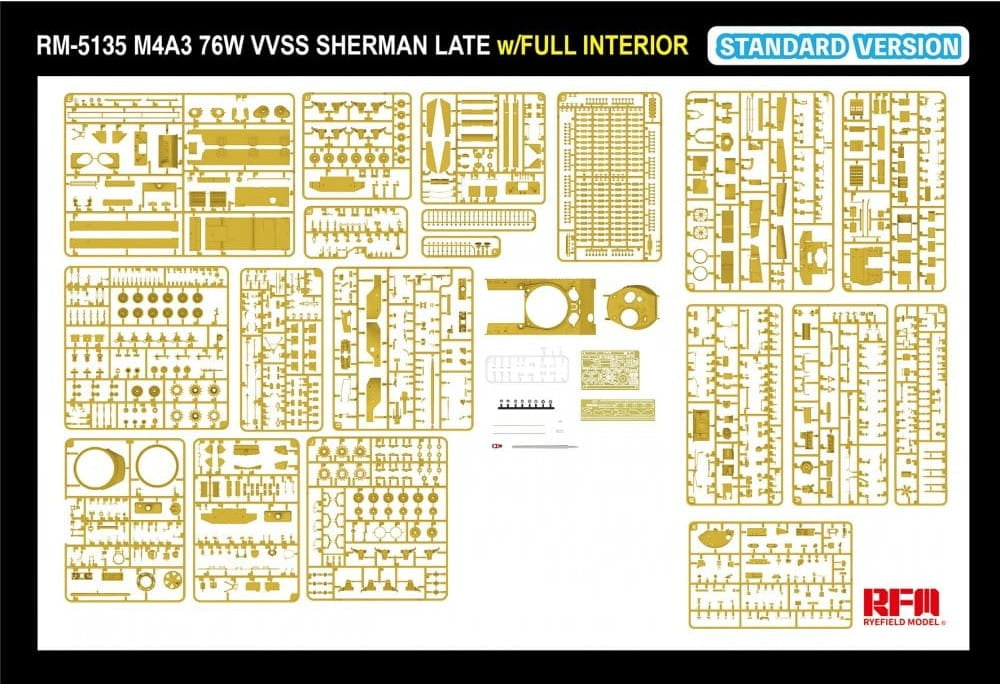 Maquette Rye Field 5135 M4A3 76W VVSS Sherman Version Standard Tardive Intérieur Complet 1/35 – image 7