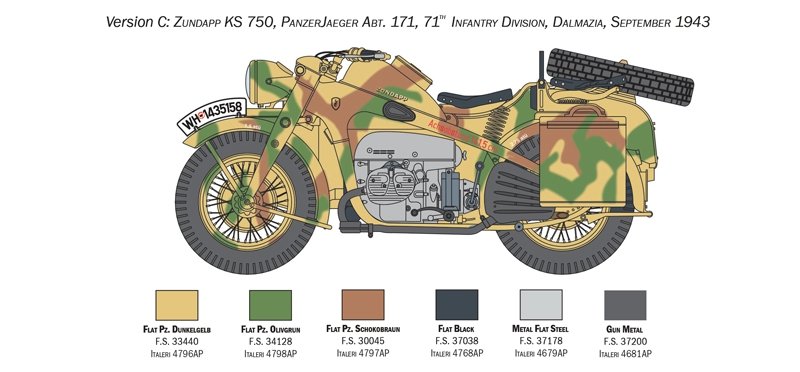 Italeri 7406 ZUNDAPP KS 750 avec side-car 1/9 – immagine 3