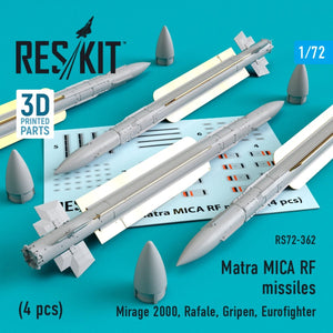 RESKIT RS72-0362 MATRA MICA MISSILES RF (4 PIÈCES) 1/72