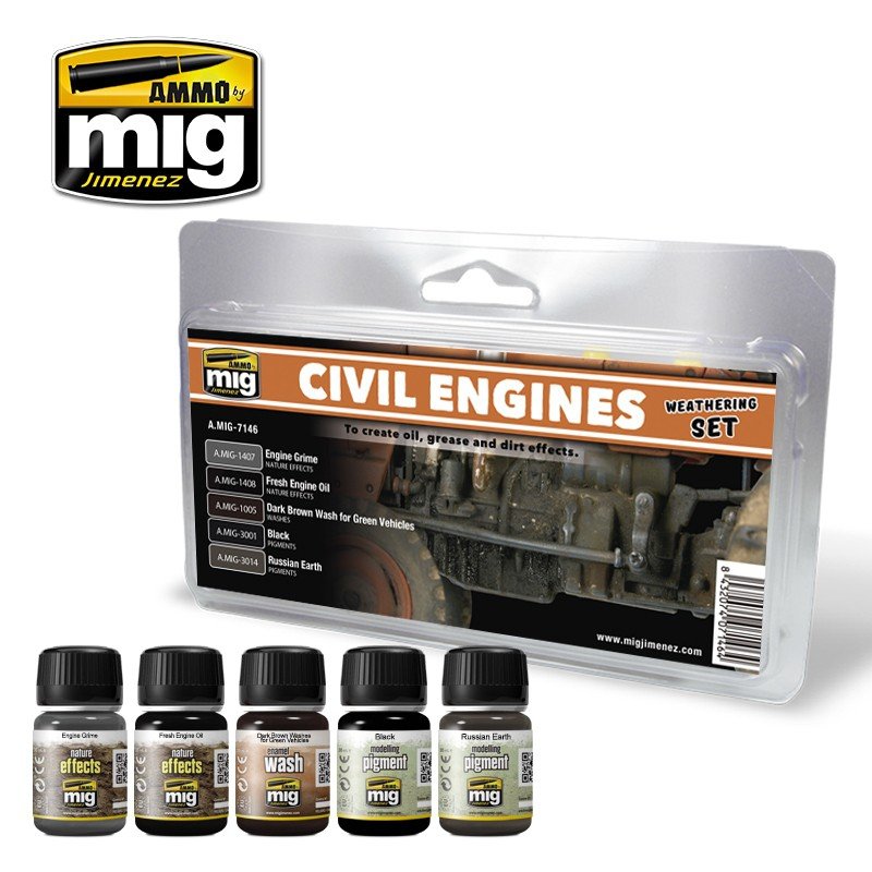 AMMO de Mig Jimenez 7146 KIT DE VIEILLISSEMENT DES MOTEURS CIVILS