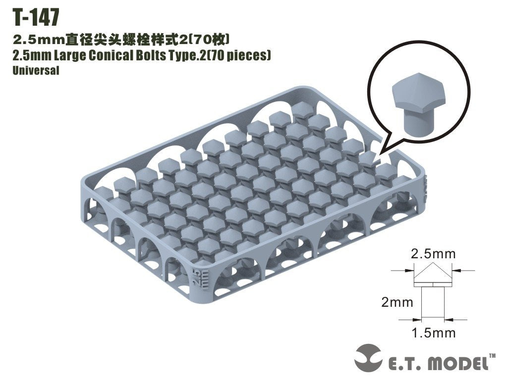 Boulons coniques de grande taille ET modèle T-147, 2,5 mm, type 2, 70 pièces