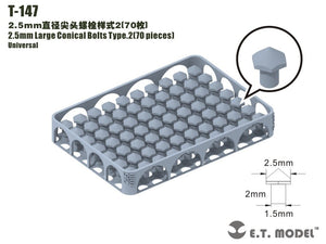 Boulons coniques de grande taille ET modèle T-147, 2,5 mm, type 2, 70 pièces