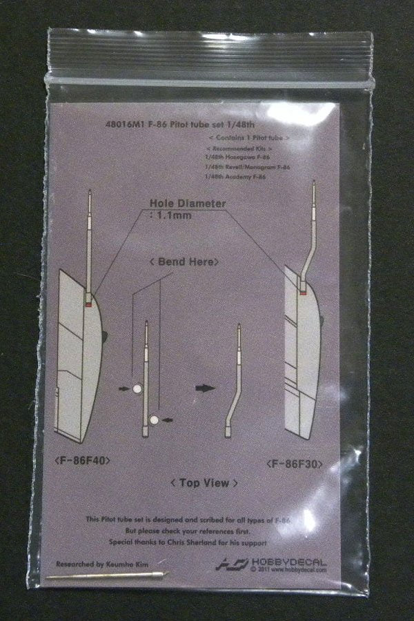 HobbyDecal MT48016V1 Ensemble de tubes Pitot F-86 1/48