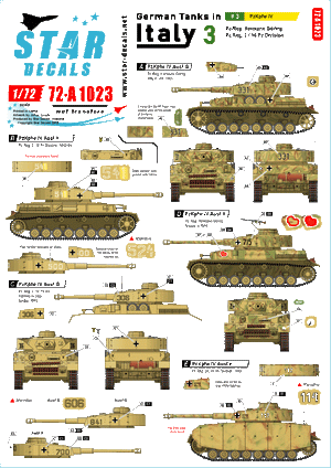 Star Decals 72-A1023 Chars allemands en Italie n° 3. PzKpfw IV. Échelle 1/72