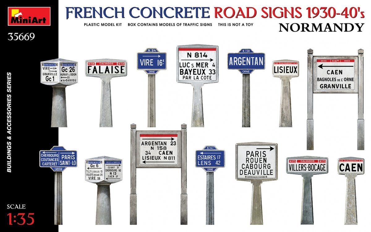 MiniArt 35669 FRENCH CONCRETE ROAD SIGNS 1930-40'S. NORMANDY 1/35