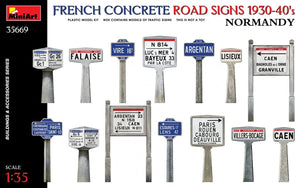 MiniArt 35669 Panneaux de signalisation routière en béton français, années 1930-1940, Normandie, échelle 1/35