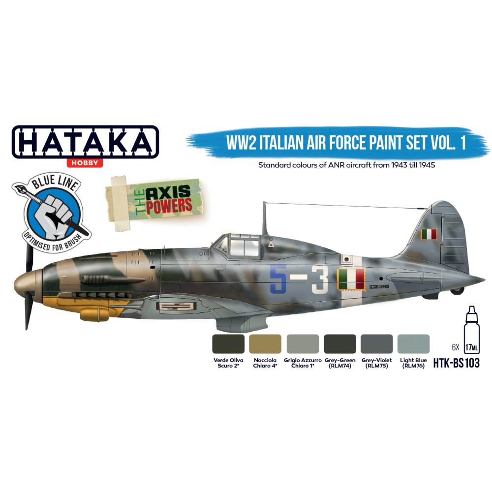 Hataka HTK-BS103 « Coffret de peinture pour l'armée de l'air italienne de la Seconde Guerre mondiale, vol. 1 » (6 x 17 ml)