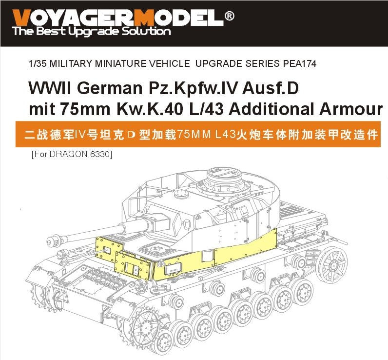 Voyager modèle PEA174 WWII allemand Pz.Kpfw.IV Ausf.D mit 75mm Kw.K.40 L/43 armure supplémentaire (pour DRAGON 6330) 1/35 – image 2
