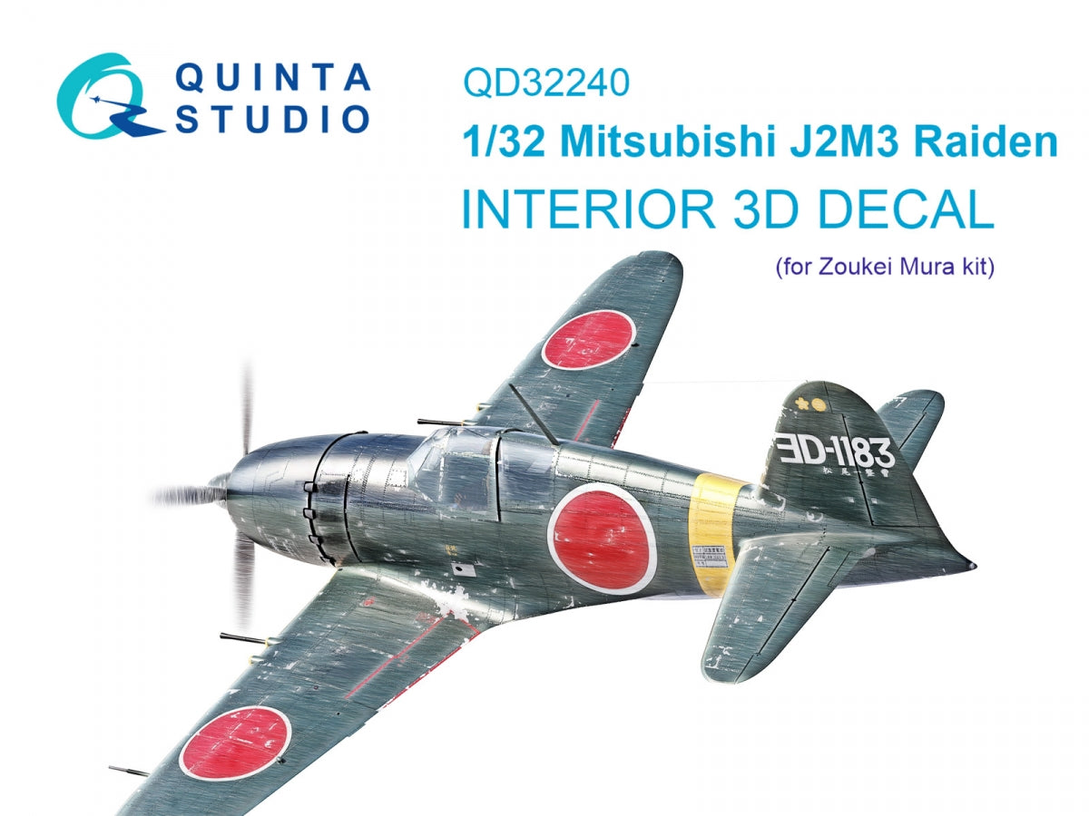 Quinta Studio QD32240 Mitsubishi J2M3 Raiden 3D-Printed &amp; colored Interior on decal paper (Zoukei Mura) 1/32