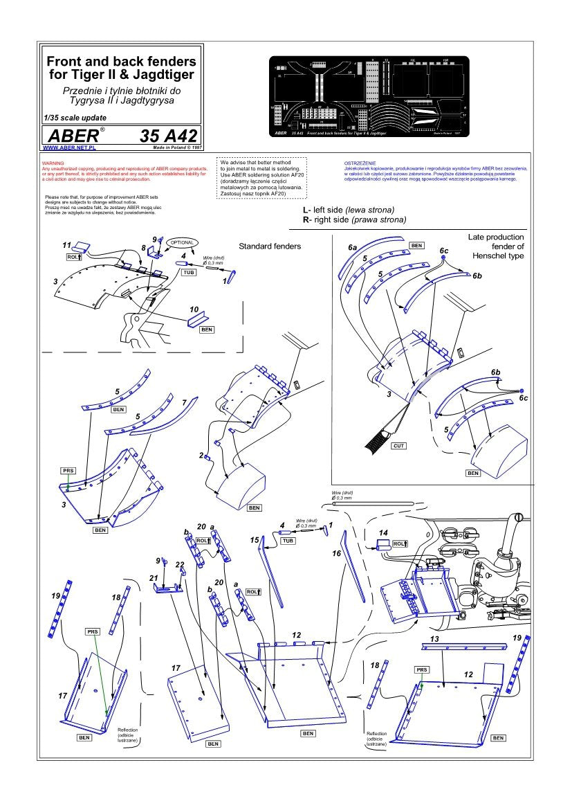 Aber 35A042 Ailes avant et arrière pour Tiger II et Jagdtiger (1/35) – image 4