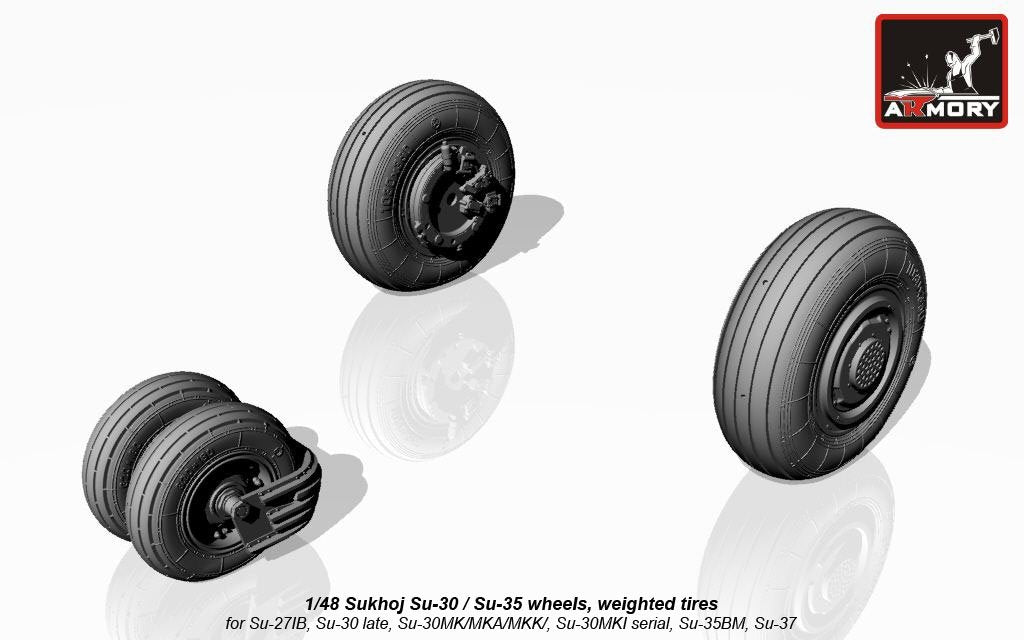 Armory Models AW48024 Sukhoj Su-30 / Su-35 wheels, weighted tires, front mudguard 1/48 – zdjęcie 3