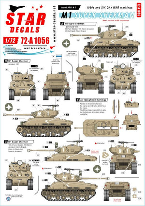 Star Decals 72-A1056 Véhicules blindés israéliens n° 1. M1 Super Sherman et M1 Super Sherman 1/72
