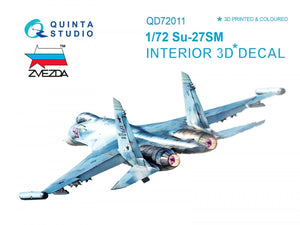 Intérieur imprimé en 3D et coloré sur papier décalcomanie Quinta Studio QD72011 Su-27SM (pour kit Zvezda) 1/72