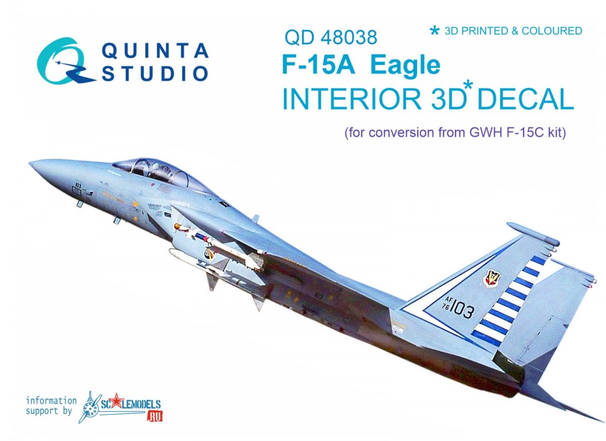 Intérieur imprimé en 3D et coloré sur papier décalcomanie Quinta Studio QD48038 F-15A (pour kit GWH) 1/48