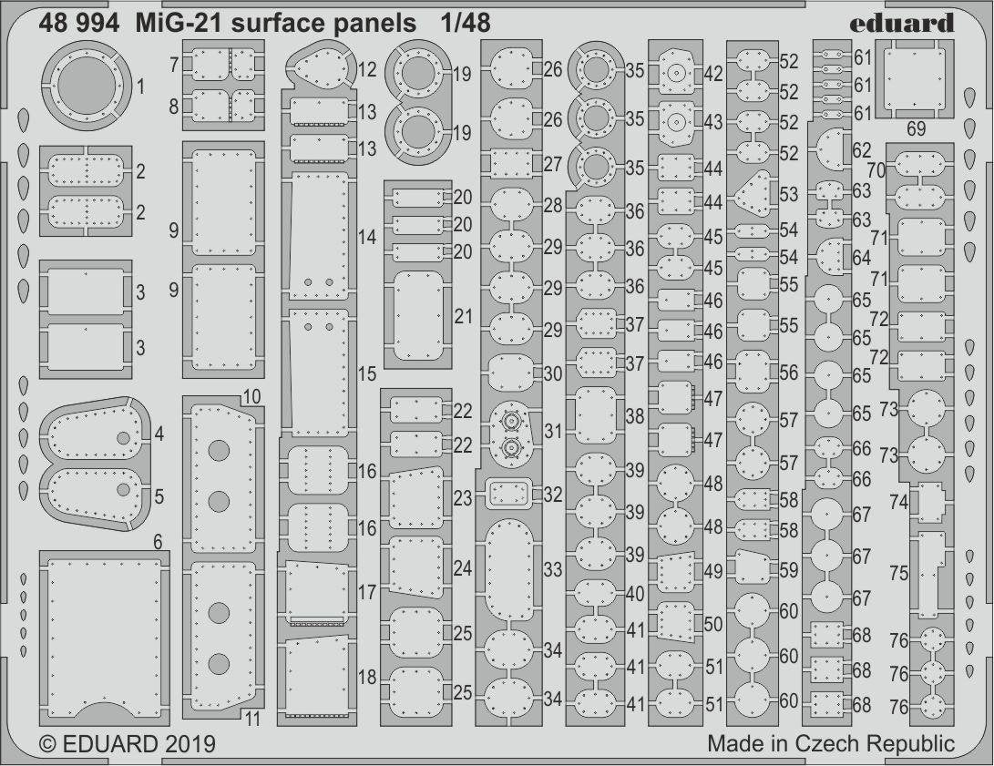 Panneaux de surface MiG-21 Eduard 48994, échelle 1/48